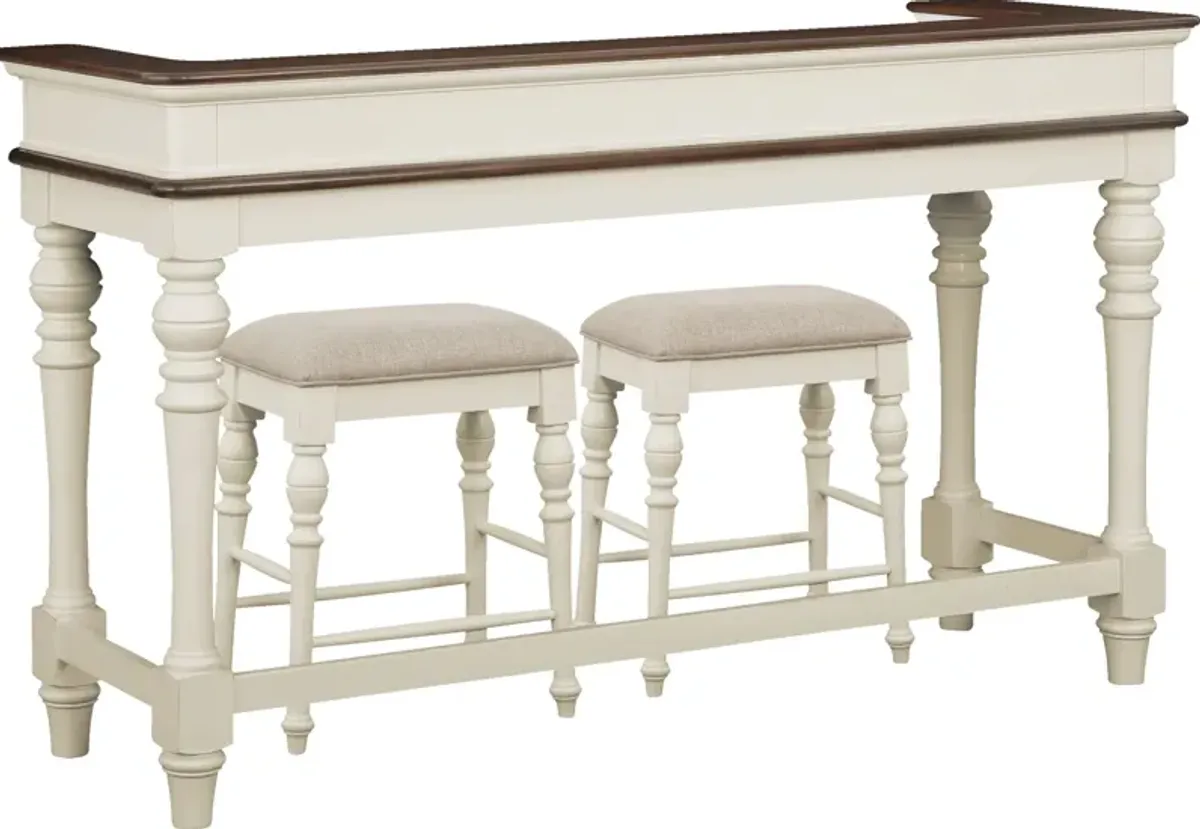 Charleston Console Table and 2 Stools - White