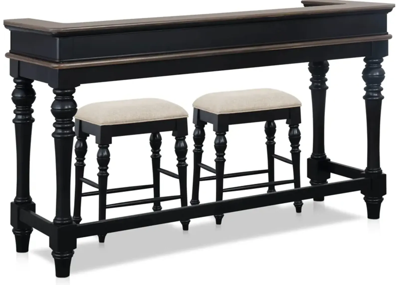 Charleston Console Table and 2 Stools - Black