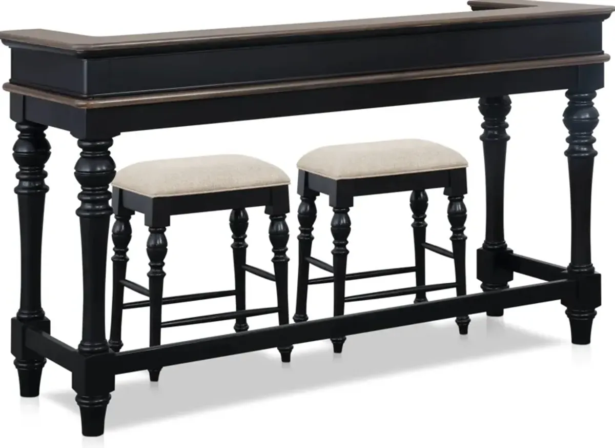 Charleston Console Table and 2 Stools - Black