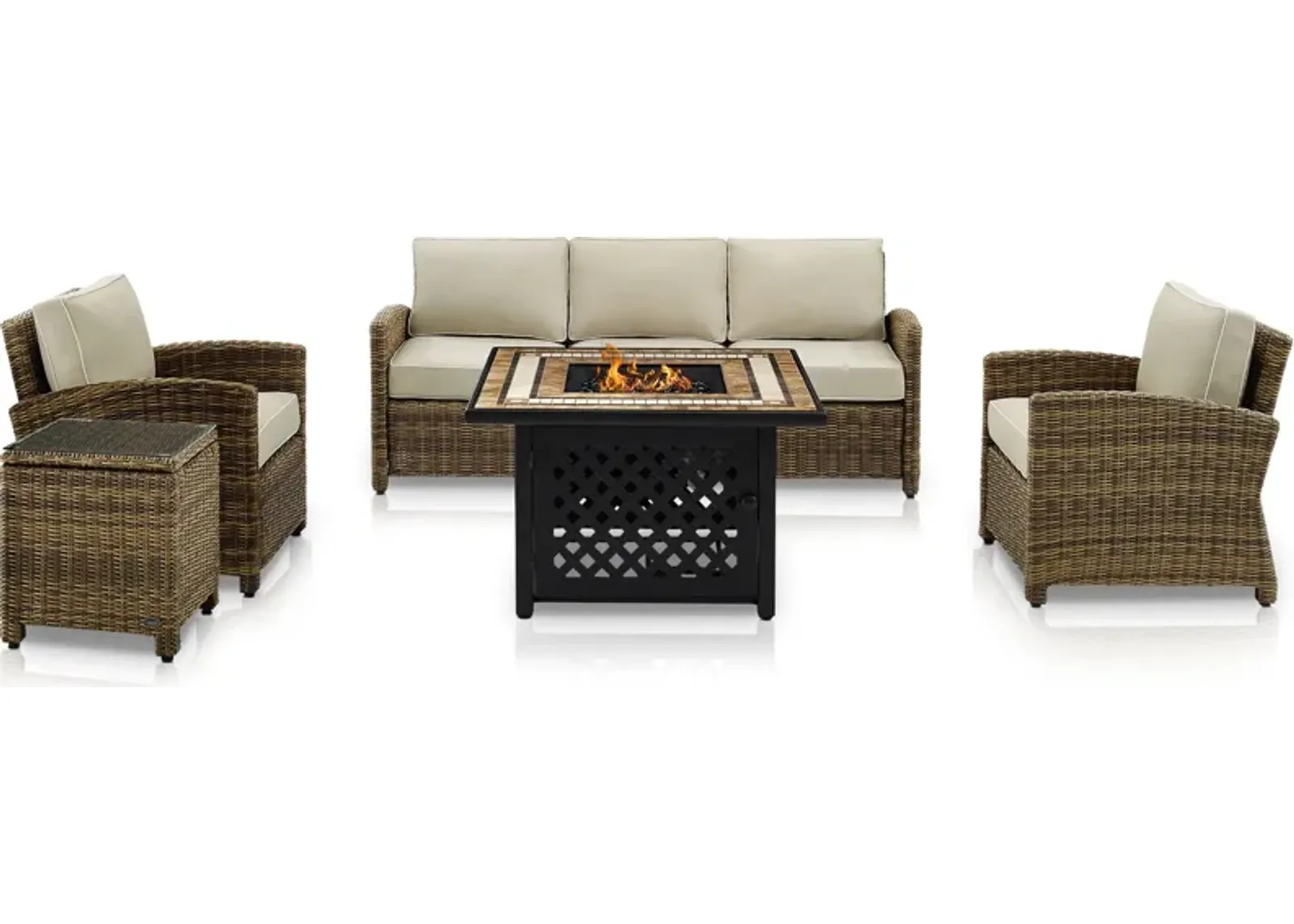 Destin Outdoor Sofa, 2 Chairs, End Table and Fire Table - Sand