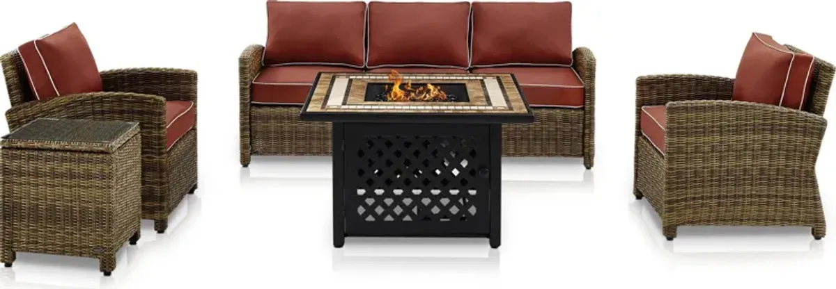 Destin Outdoor Sofa, 2 Chairs, End Table and Fire Table - Sangria