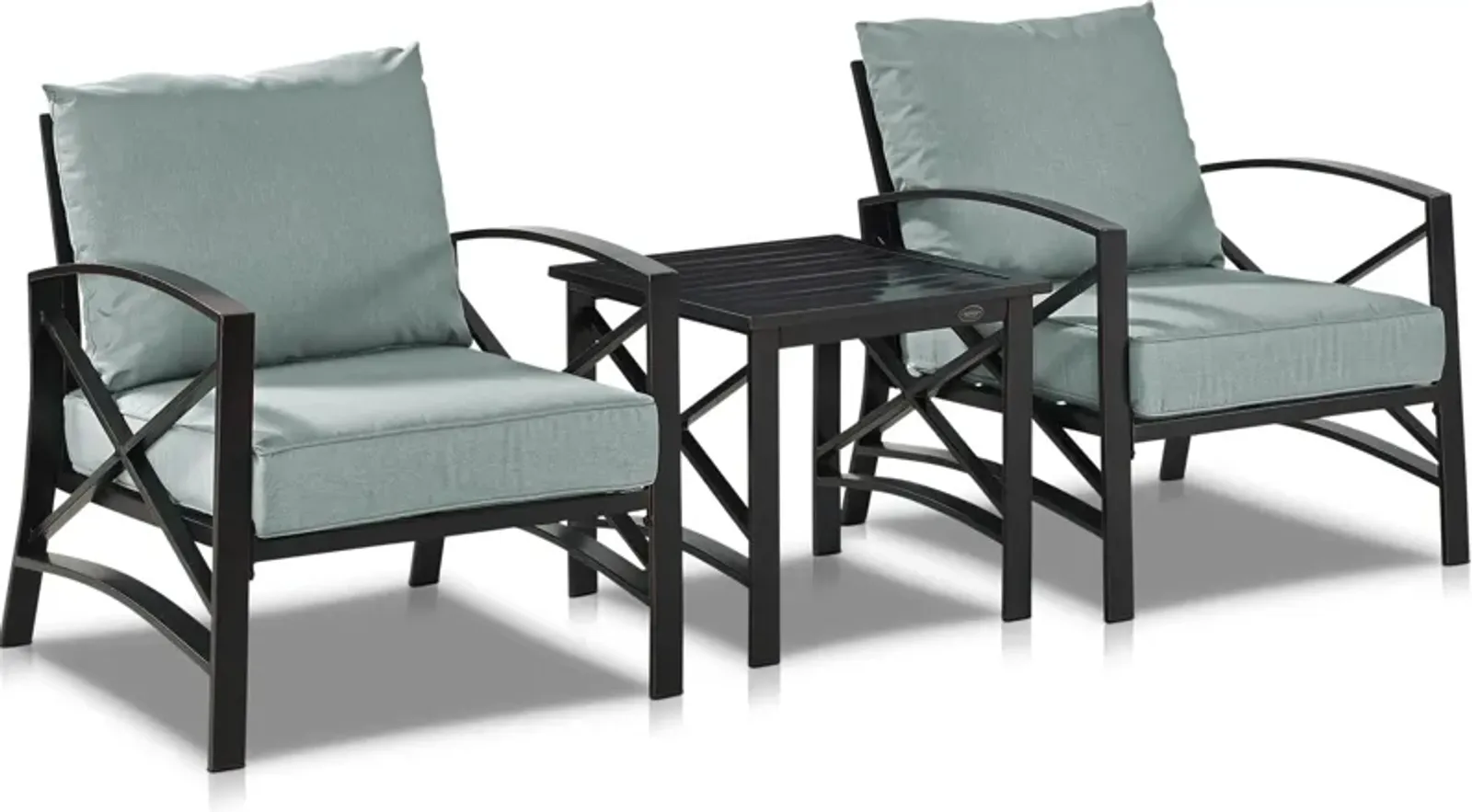 Clarion Set of 2 Outdoor Chairs and End Table - Mist/Bronze