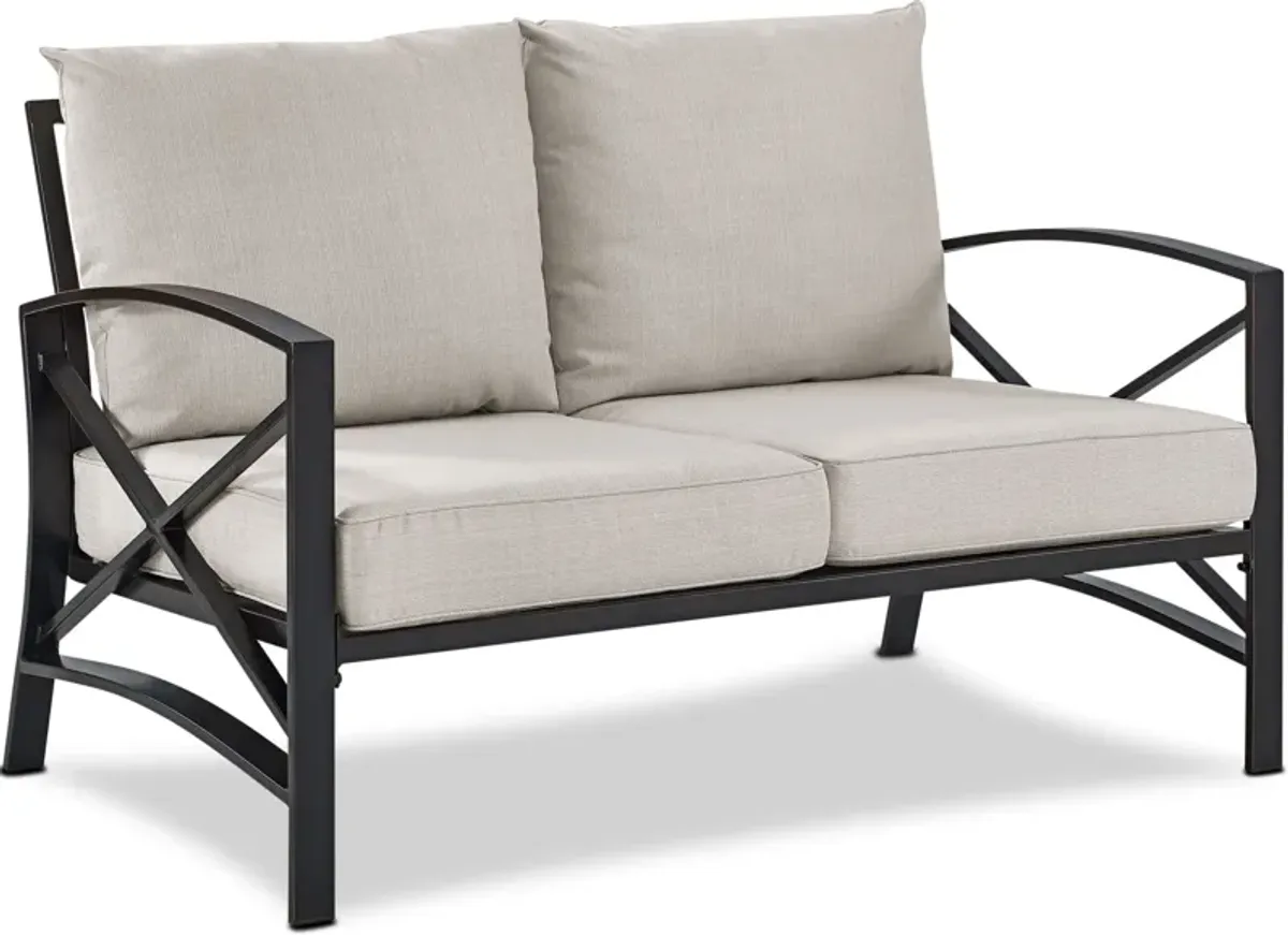 Clarion Outdoor Loveseat, 2 Chairs, Coffee Table and 2 End Tables Set - Oatmeal