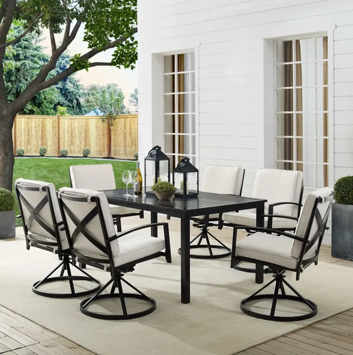 Clarion Outdoor Dining Table and 6 Swivel Chairs - Oatmeal