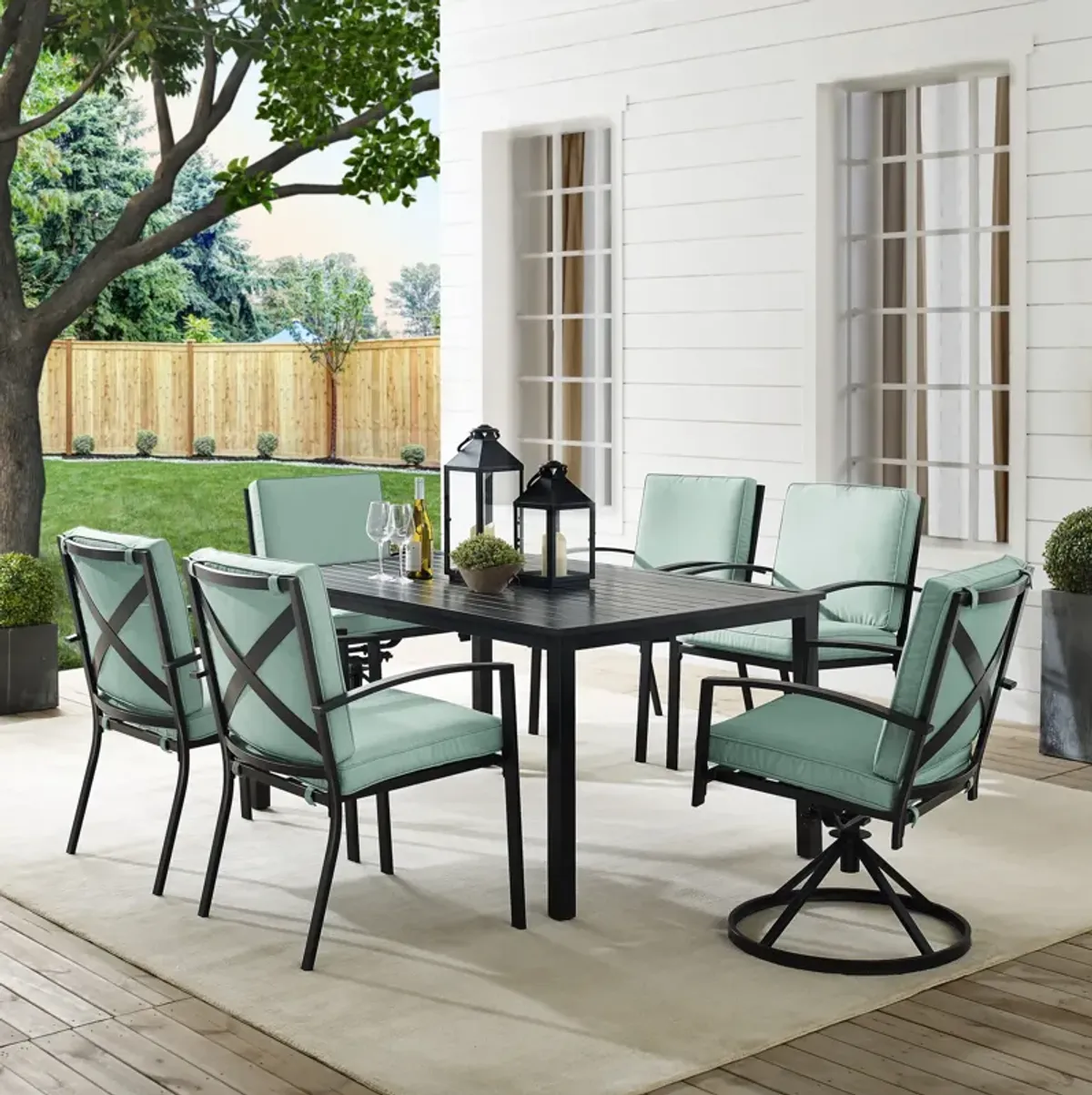 Clarion Outdoor Dining Table, 4 Dining Chairs and 2 Swivel Chairs - Mist