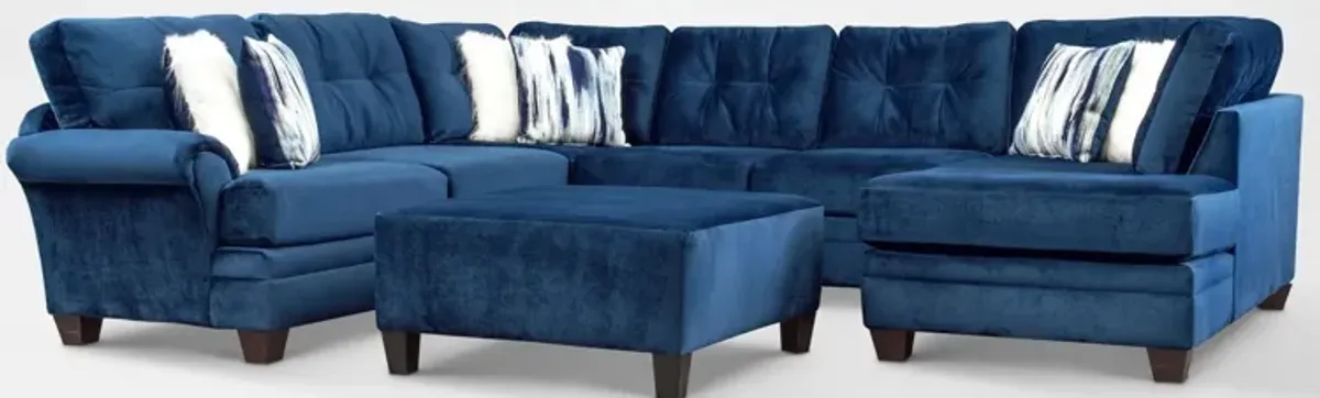 Cordelle 3-Piece Sectional with Right-Facing Chaise and Ottoman - Blue