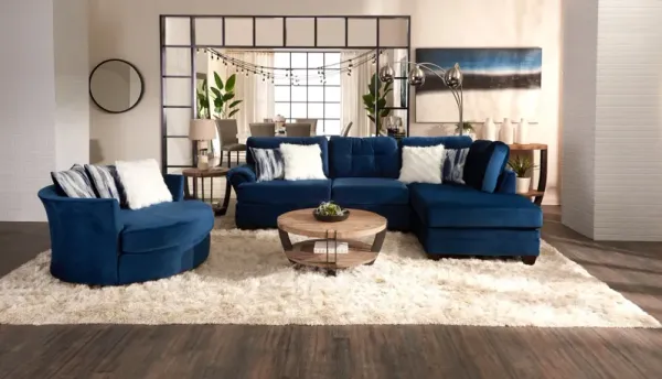 Cordelle 2-Piece Sectional with Right-Facing Chaise and Swivel Chair Set - Blue