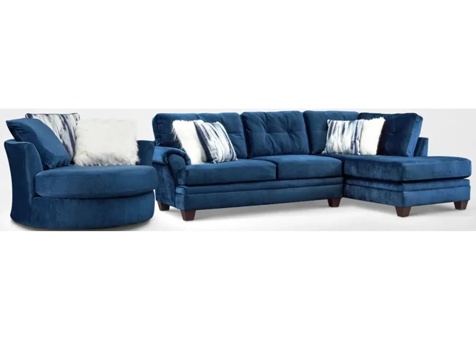 Cordelle 2-Piece Sectional with Right-Facing Chaise and Swivel Chair Set - Blue