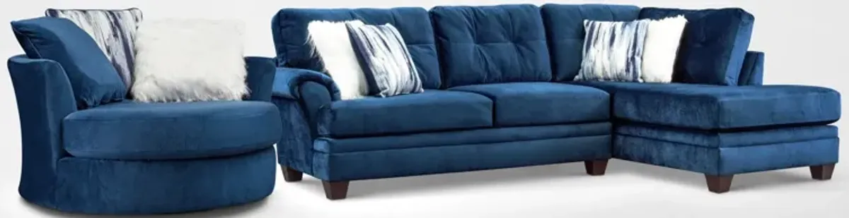 Cordelle 2-Piece Sectional with Right-Facing Chaise and Swivel Chair Set - Blue