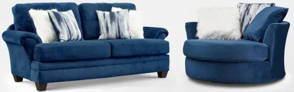 Cordelle Sofa and Swivel Chair Set - Blue