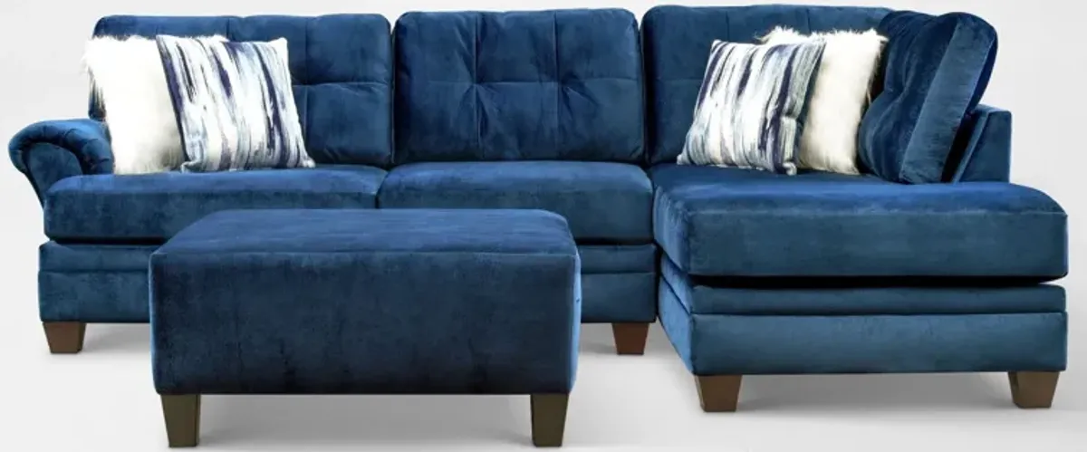 Cordelle 2-Piece Sectional with Right-Facing Chaise and Ottoman  - Blue