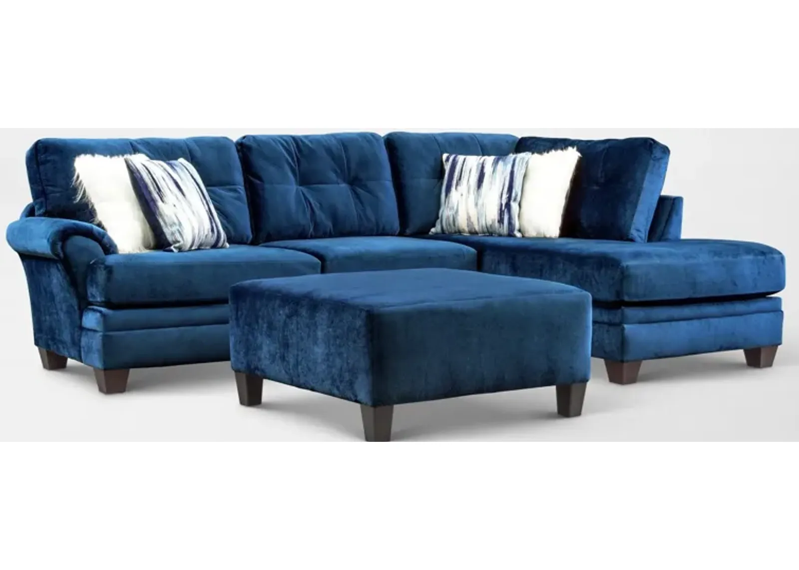 Cordelle 2-Piece Sectional with Right-Facing Chaise and Ottoman  - Blue