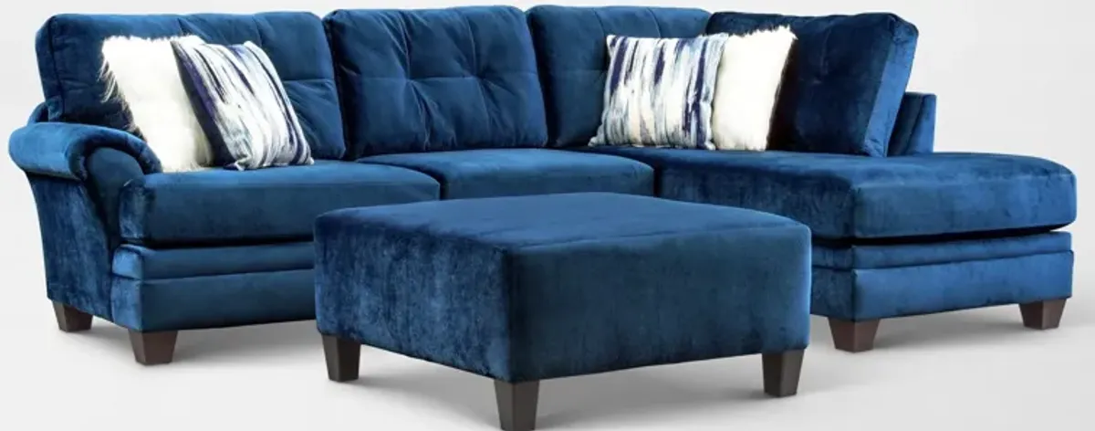 Cordelle 2-Piece Sectional with Right-Facing Chaise and Ottoman  - Blue