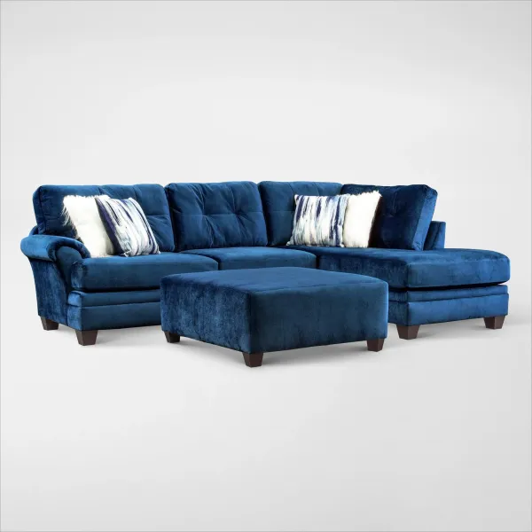 Cordelle 2-Piece Sectional with Right-Facing Chaise and Ottoman  - Blue