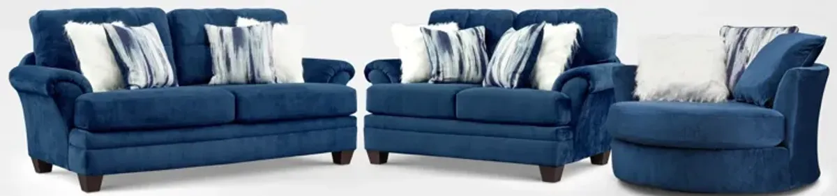 Cordelle Sofa, Loveseat and Swivel Chair - Blue