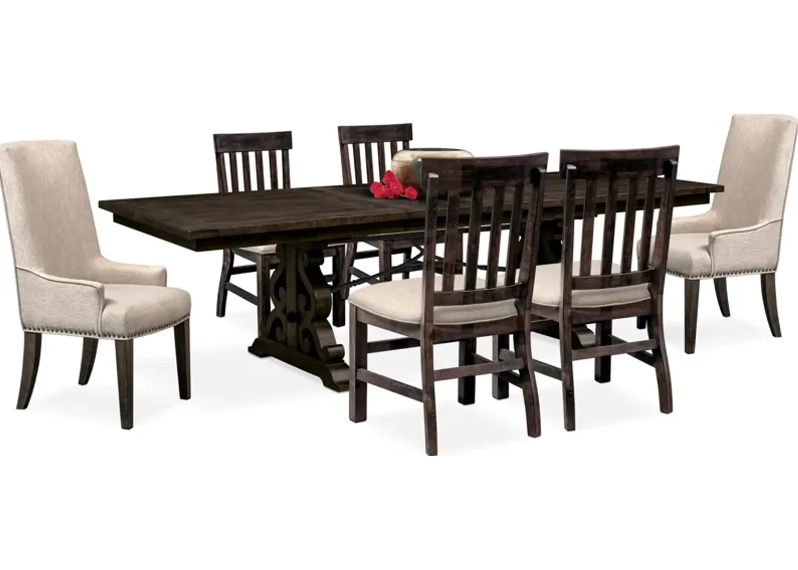 Charthouse Rectangular Extendable Dining Table, 2 Host Chairs and 4 Dining Chairs - Charcoal