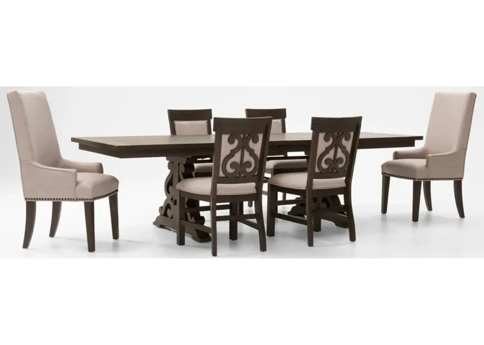 Charthouse Rectangular Extendable Dining Table, 2 Host Chairs and 4 Upholstered Dining Chairs - Char