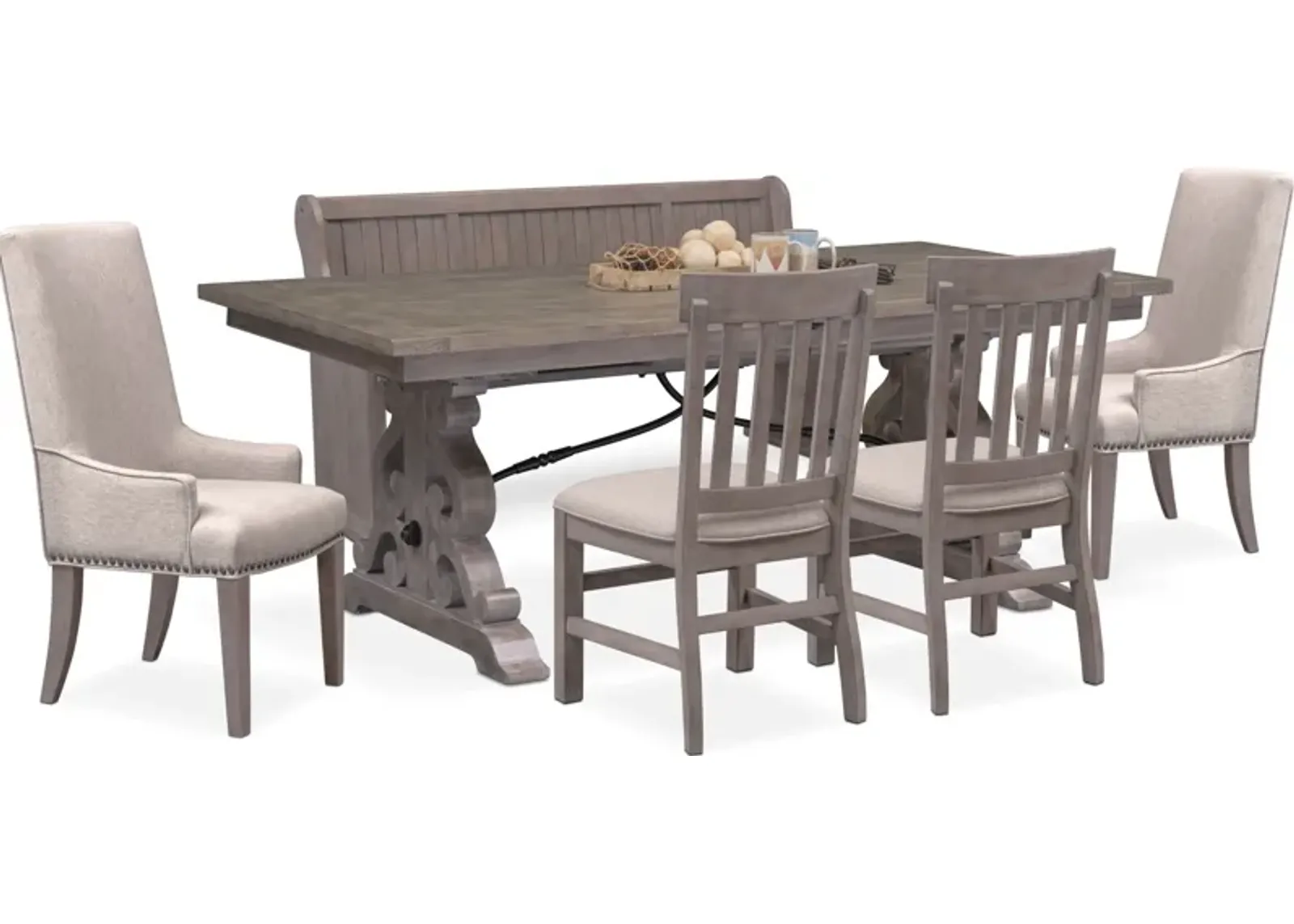 Charthouse Rectangular Extendable Dining Table, 2 Host Chairs, 2 Dining Chairs and Bench - Gray