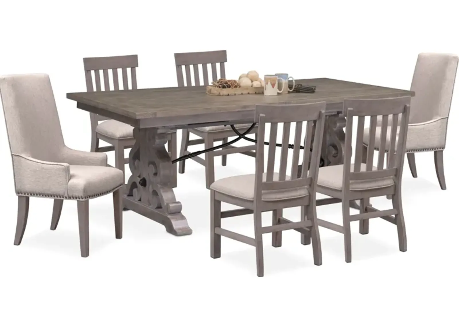 Charthouse Rectangular Extendable Dining Table, 2 Host Chairs and 4 Dining Chairs - Gray