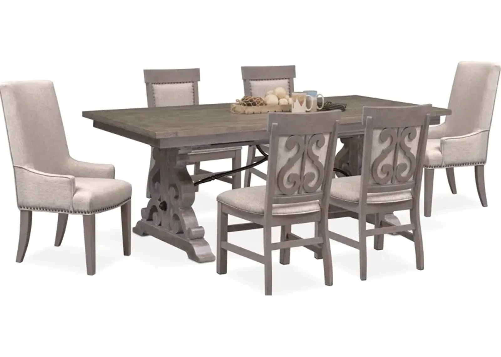 Charthouse Rectangular Extendable Dining Table, 2 Host Chairs and 4 Upholstered Dining Chairs - Gray