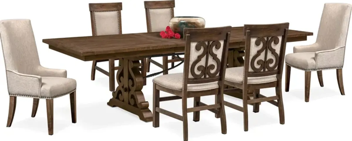 Charthouse Rectangular Extendable Dining Table, 2 Host Chairs and 4 Upholstered Dining Chairs - Nutm