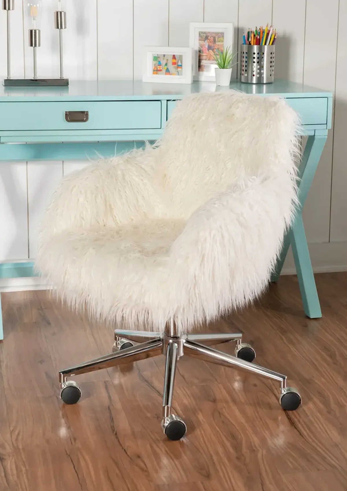 Iona Faux Fur Office Chair - White