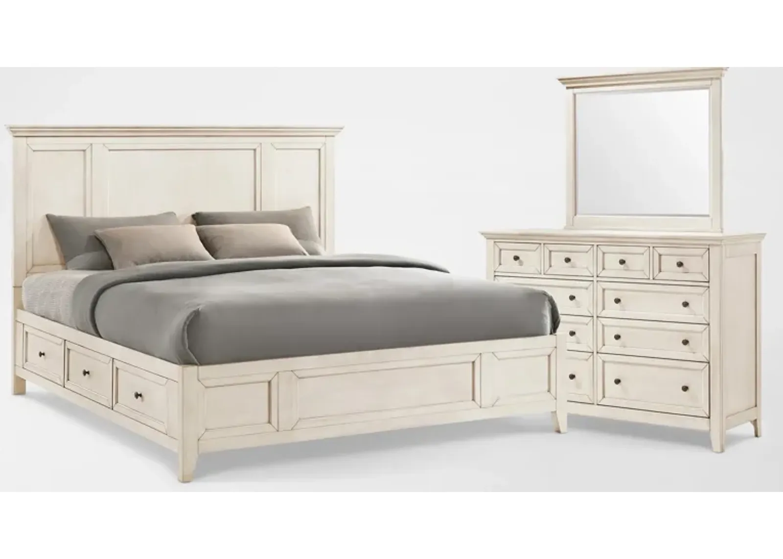 Lincoln 5-Piece King Storage Bedroom Set with Dresser and Mirror - White