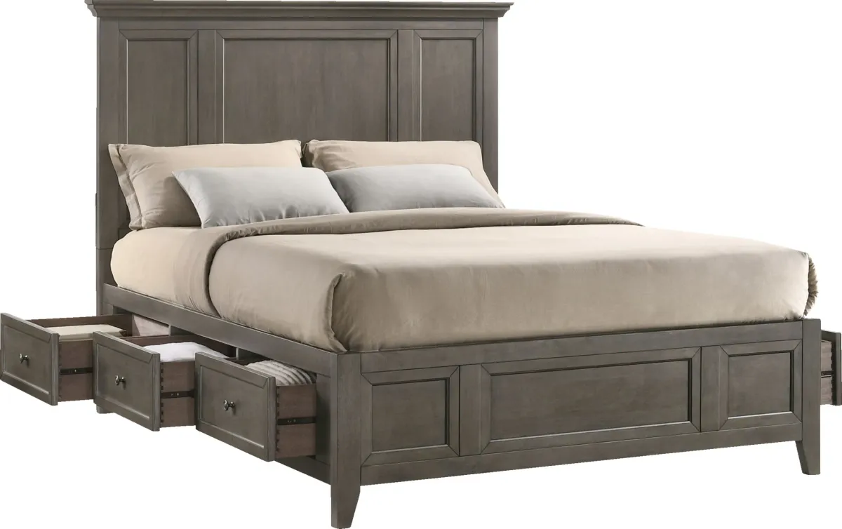 Lincoln Solid Wood Queen Storage Bed - Gray