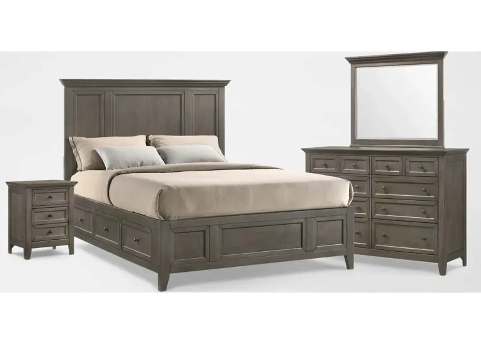 Lincoln 6-Piece Queen Storage Bedroom Set with Nightstand, Dresser and Mirror - Gray