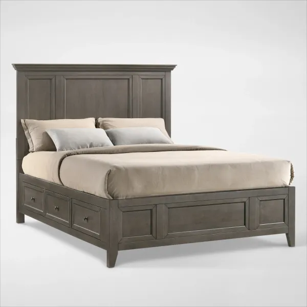 Lincoln Solid Wood King Storage Bed - Gray