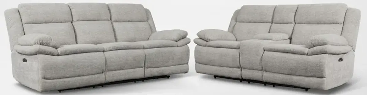 Pacific Dual-Power Reclining Sofa and Loveseat - Light Gray