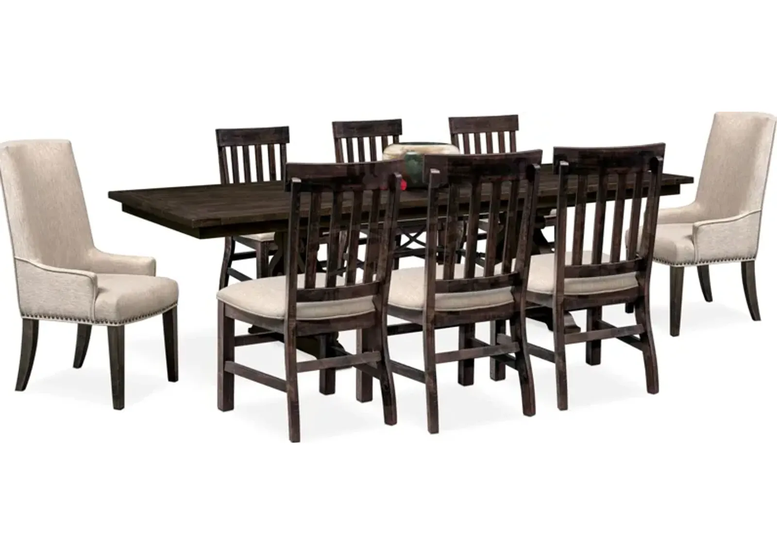 Charthouse Rectangular Extendable Dining Table, 2 Host Chairs and 6 Dining Chairs - Charcoal