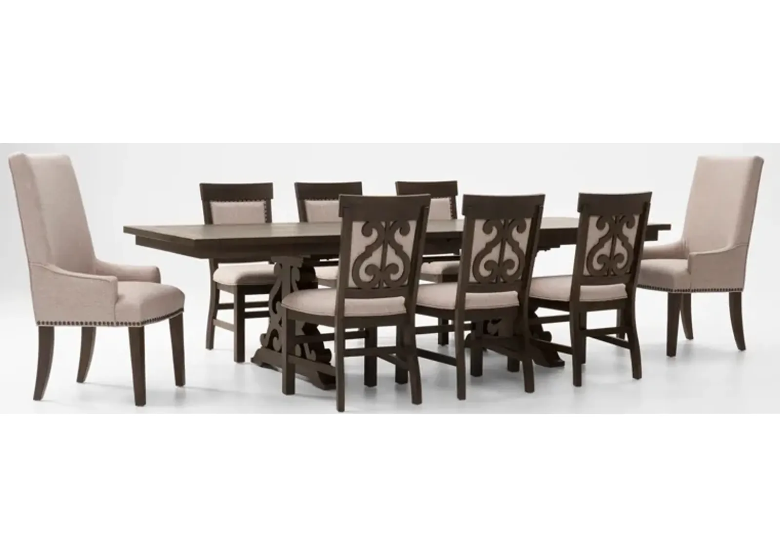 Charthouse Rectangular Extendable Dining Table, 2 Host Chairs and 6 Upholstered Dining Chairs - Char