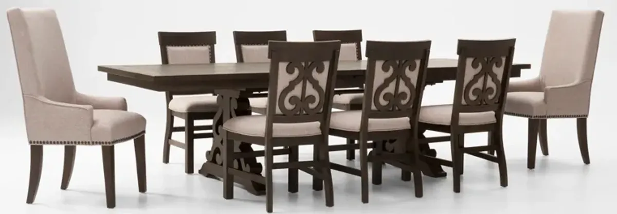 Charthouse Rectangular Extendable Dining Table, 2 Host Chairs and 6 Upholstered Dining Chairs - Char