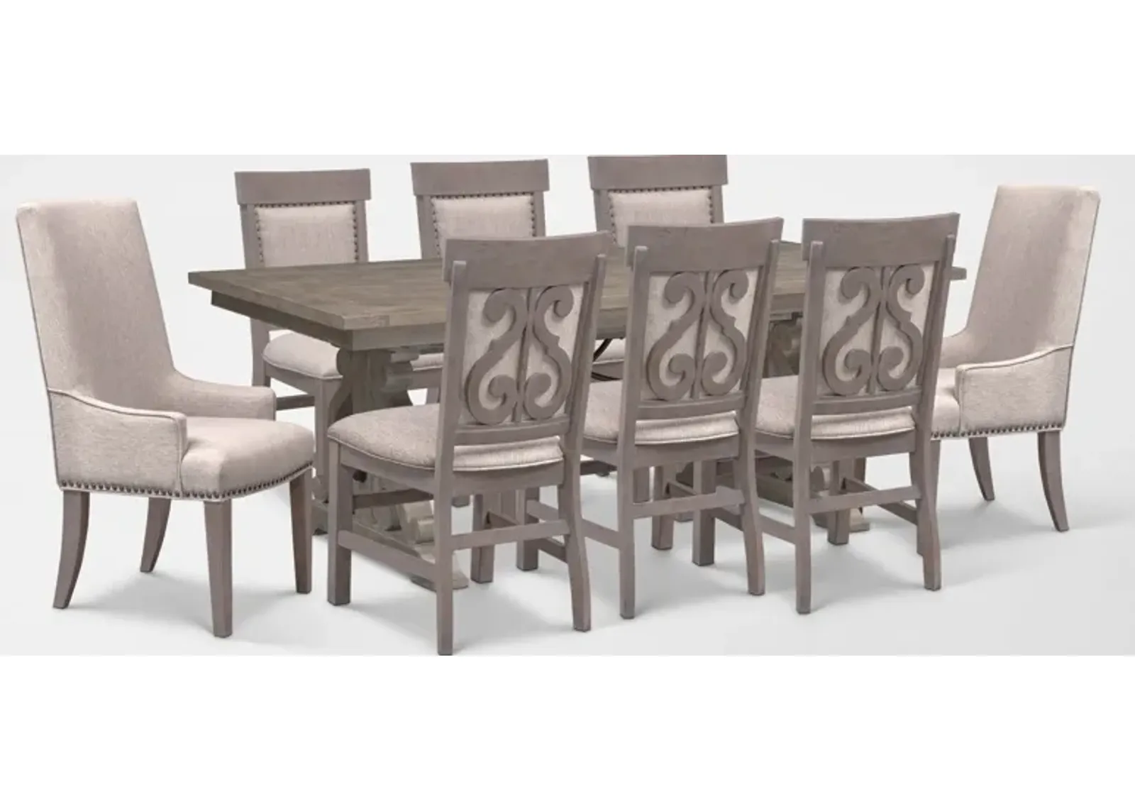 Charthouse Rectangular Extendable Dining Table, 2 Host Chairs and 6 Upholstered Dining Chairs - Gray