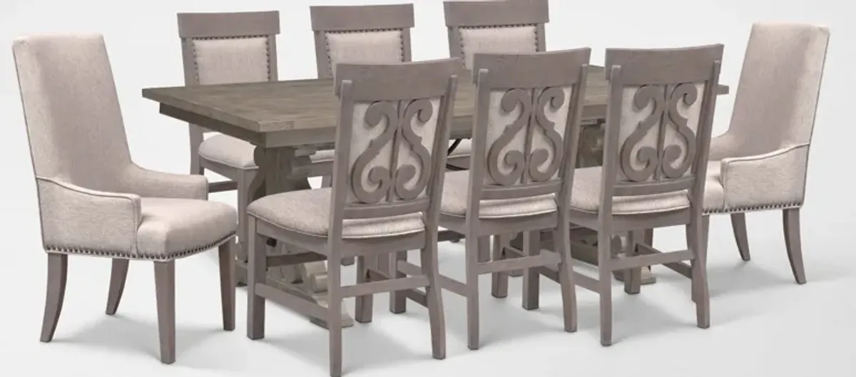 Charthouse Rectangular Extendable Dining Table, 2 Host Chairs and 6 Upholstered Dining Chairs - Gray