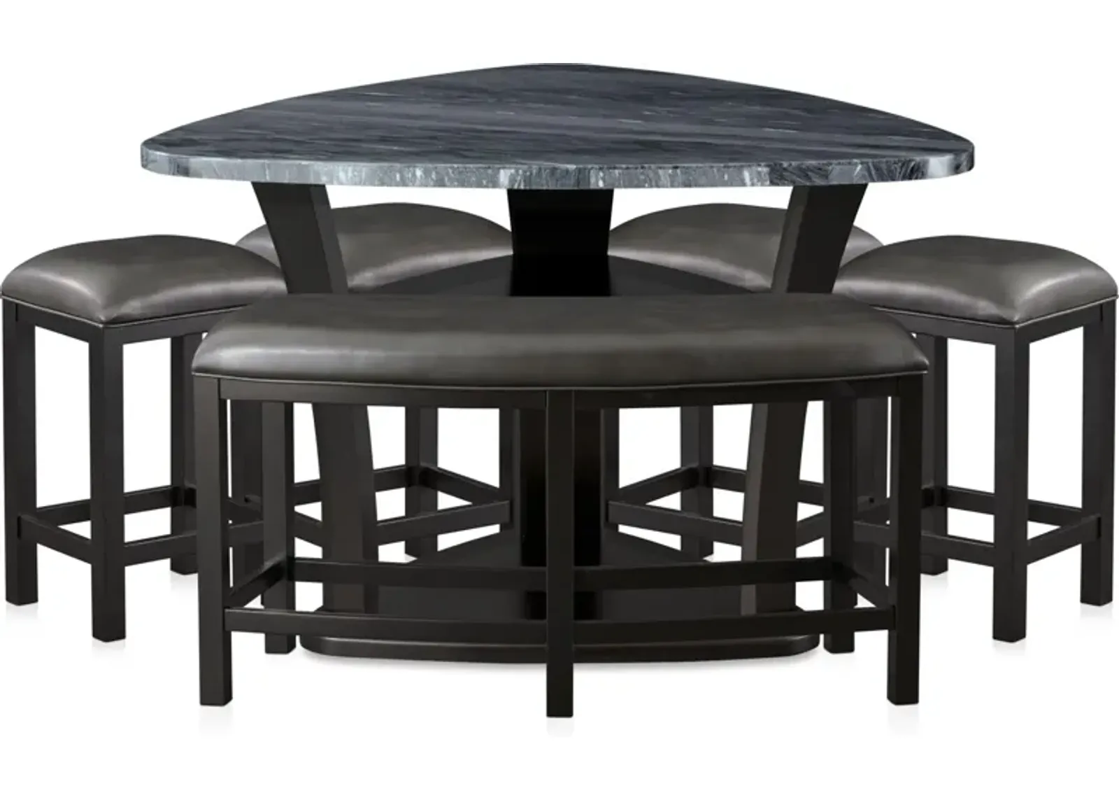 Gibson Marble Dining Table, 4 Backless Stools and 1 Curve Bench