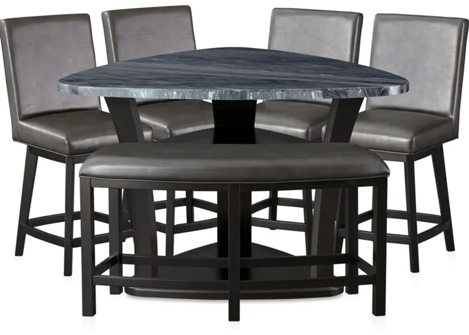 Gibson Marble Dining Table, 4 Swivel Stools and 1 Curve Bench