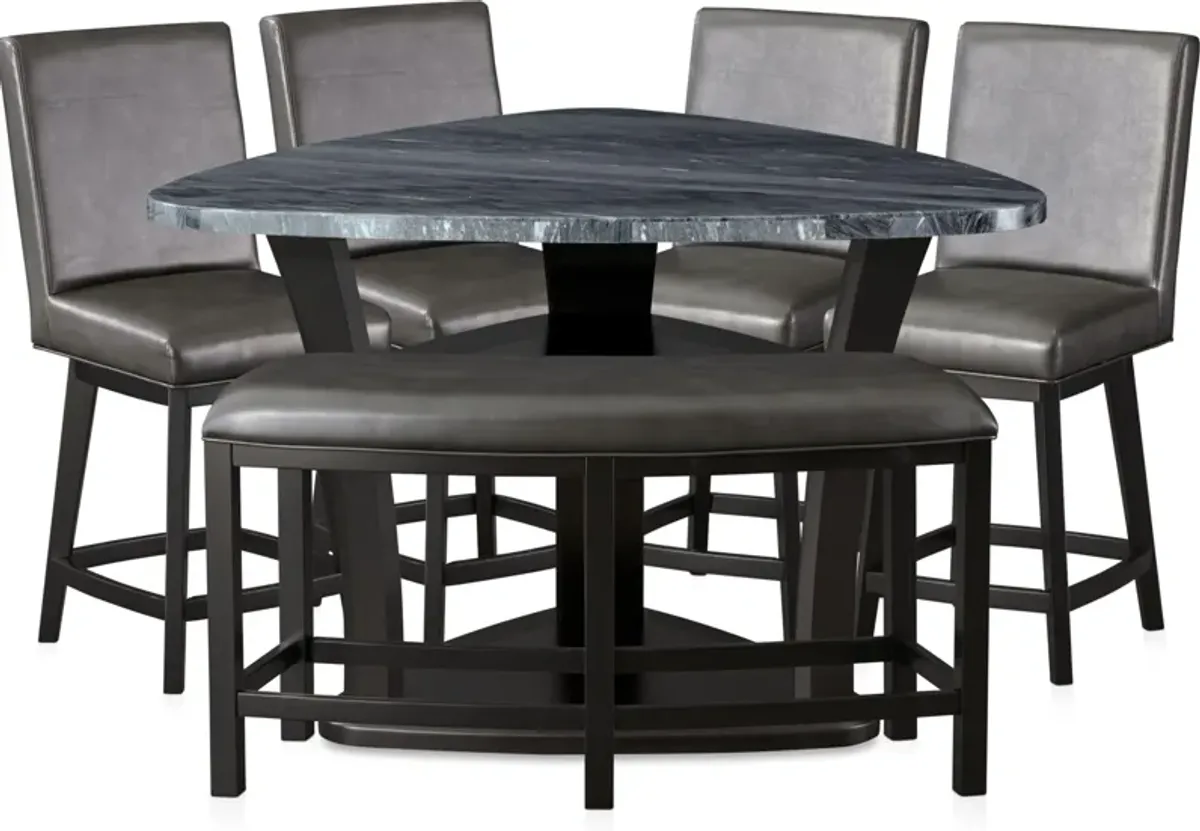 Gibson Marble Dining Table, 4 Swivel Stools and 1 Curve Bench