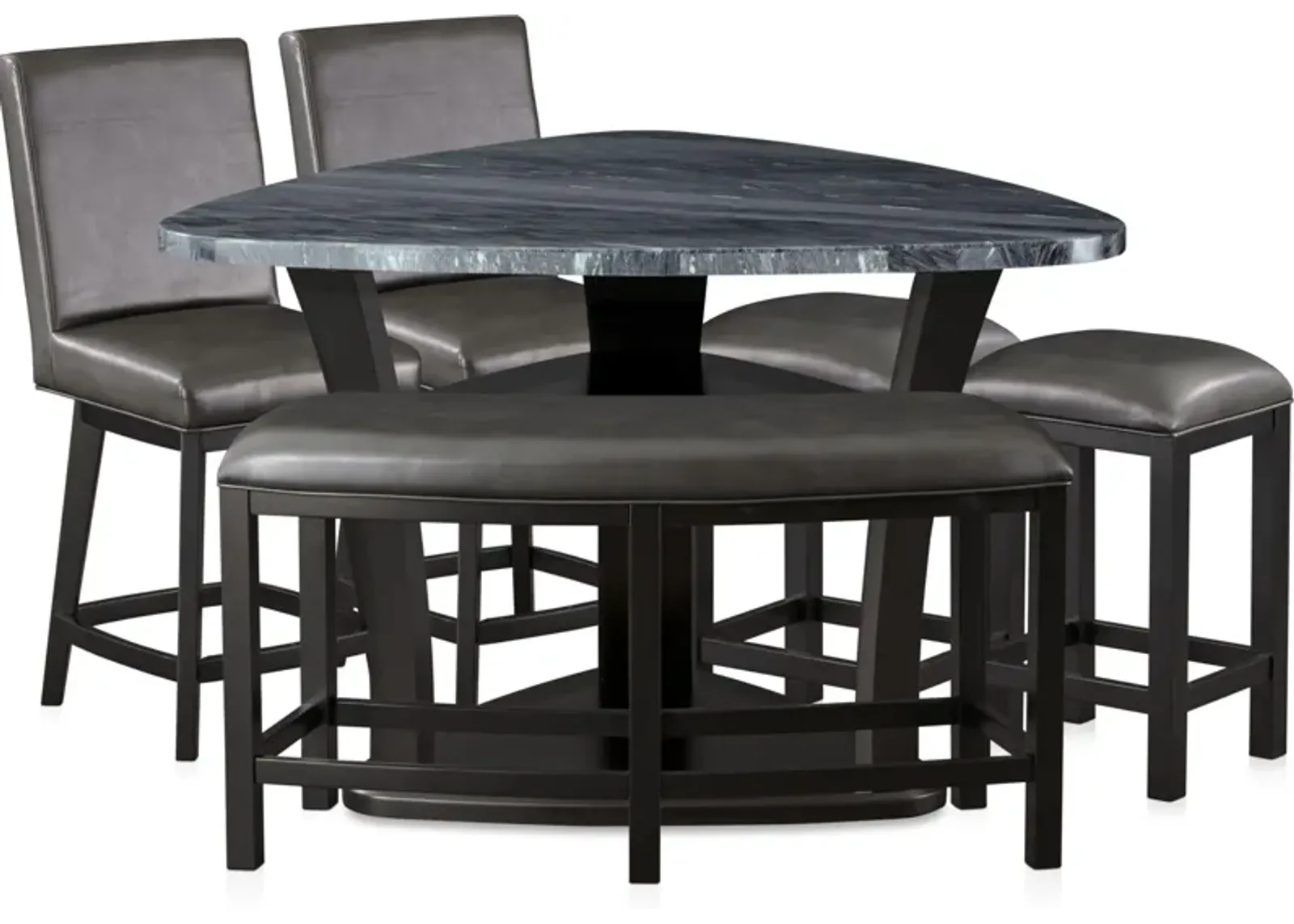 Gibson Marble Dining Table, 2 Backless Stools, 2 Swivel Stools and 1 Curve Bench