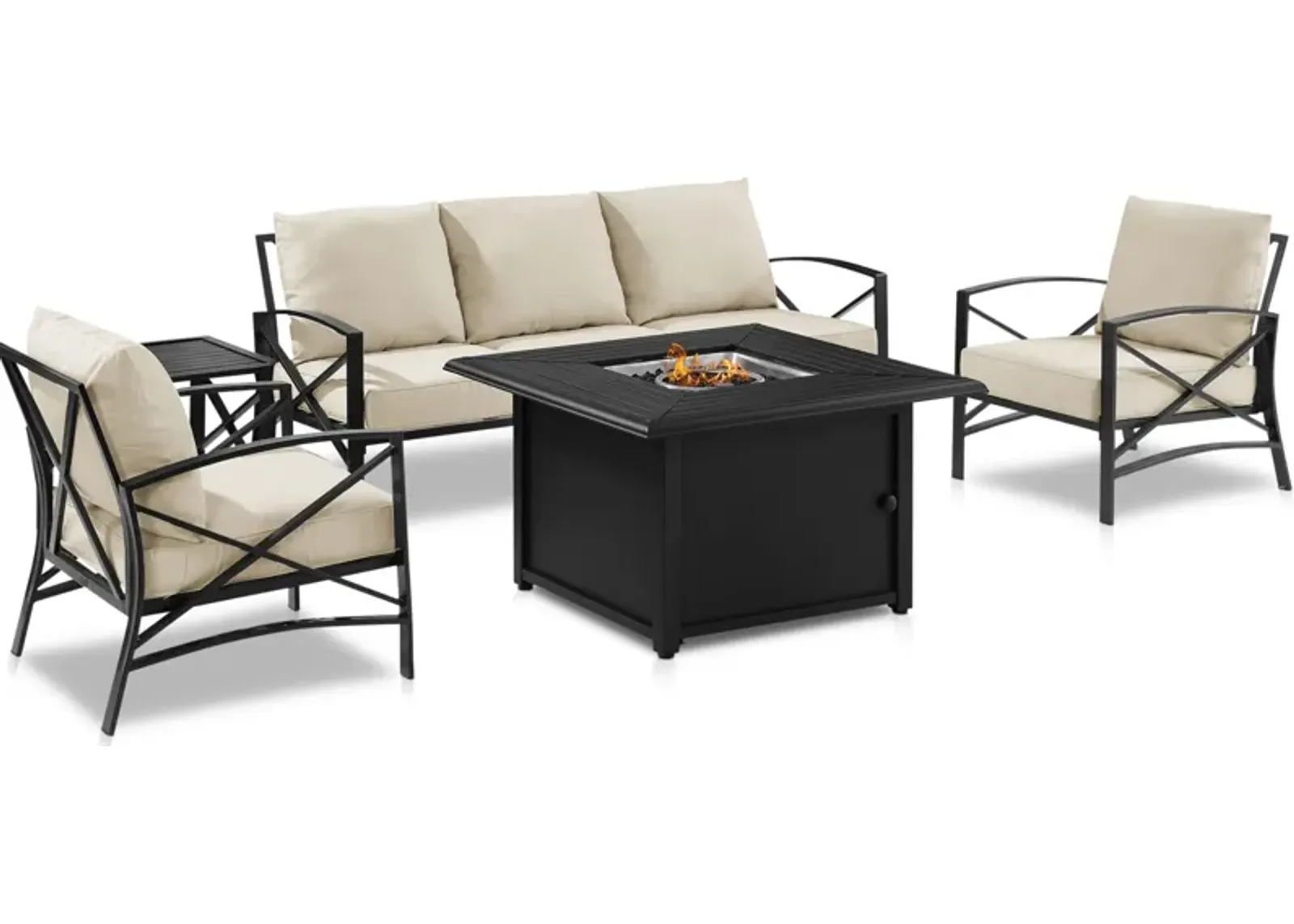 Clarion Outdoor Sofa, 2 Chairs and Fire Table Set - Oatmeal