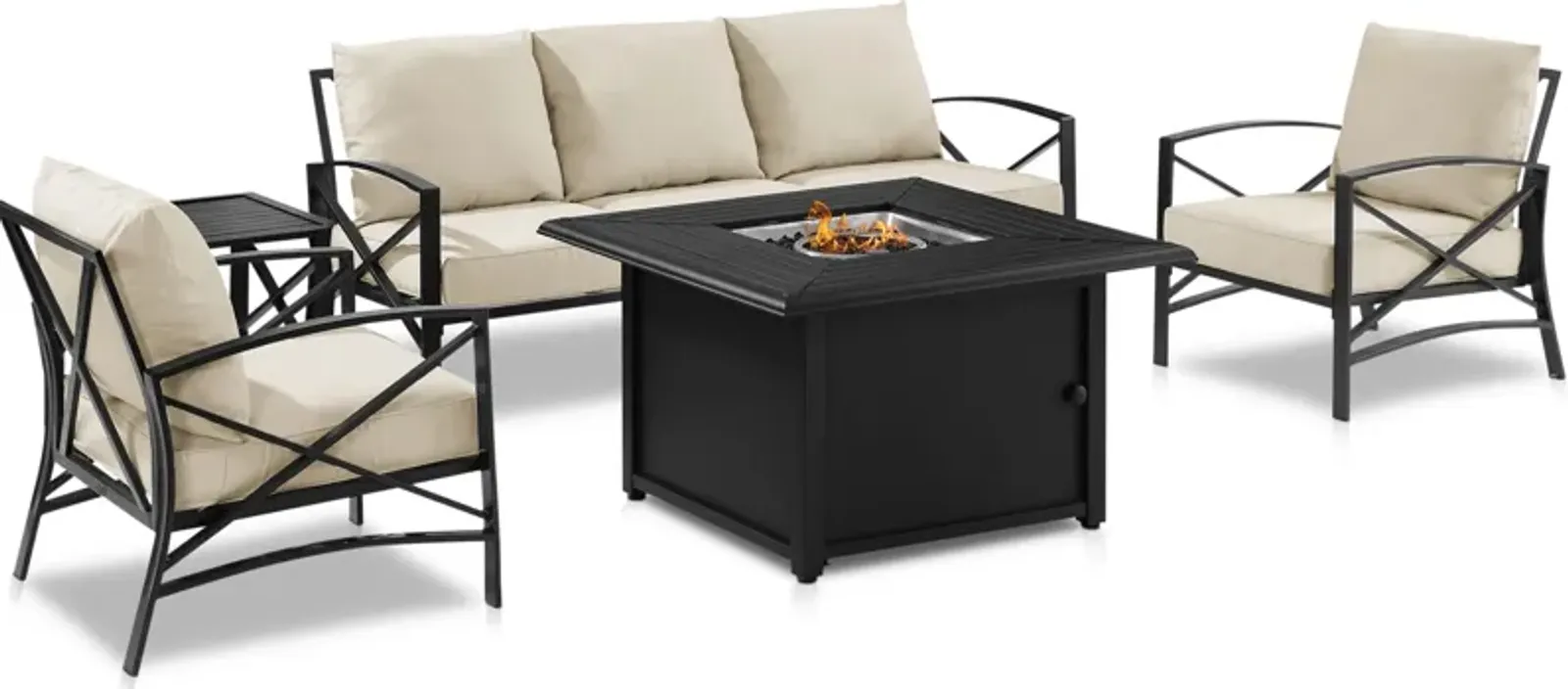 Clarion Outdoor Sofa, 2 Chairs and Fire Table Set - Oatmeal