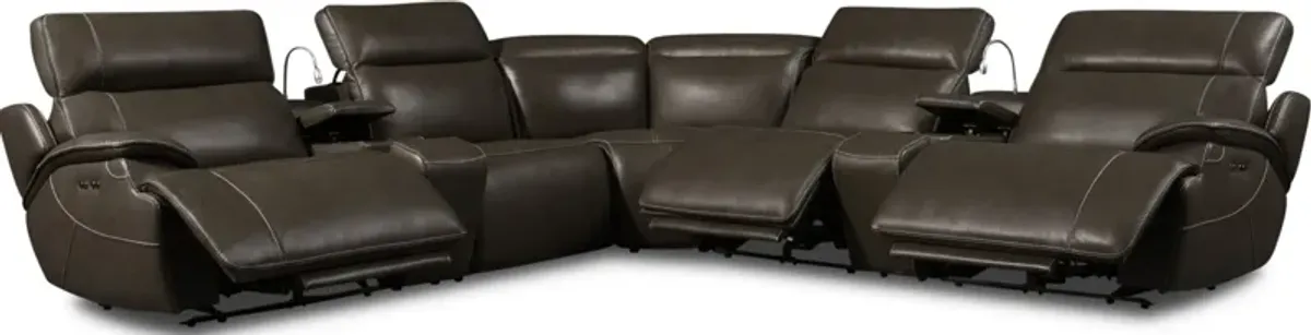 Devon 7-Piece Dual-Power Reclining Sectional with 3 Reclining Seats - Charcoal