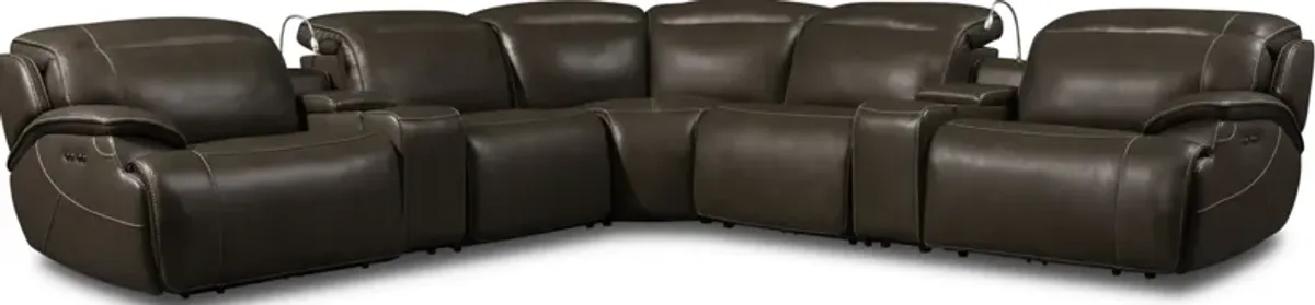 Devon 7-Piece Dual-Power Reclining Sectional with 3 Reclining Seats - Charcoal