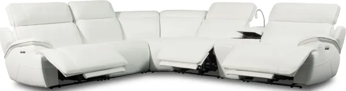 Devon 6-Piece Dual-Power Reclining Sectional with 3 Reclining Seats - White