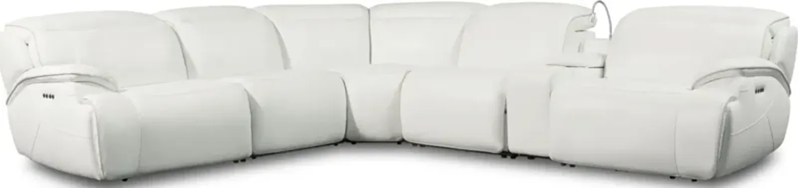 Devon 6-Piece Dual-Power Reclining Sectional with 3 Reclining Seats - White