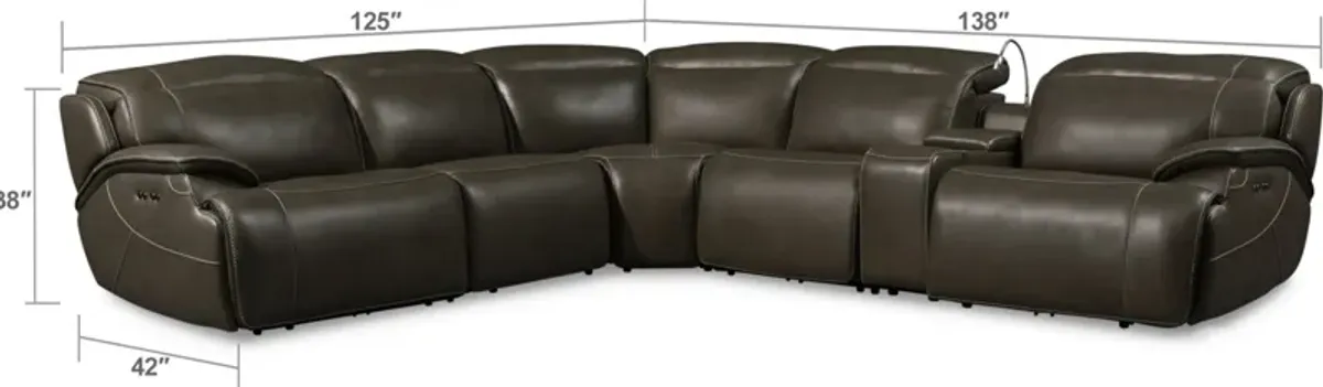 Devon 6-Piece Dual-Power Reclining Sectional with 3 Reclining Seats - Charcoal