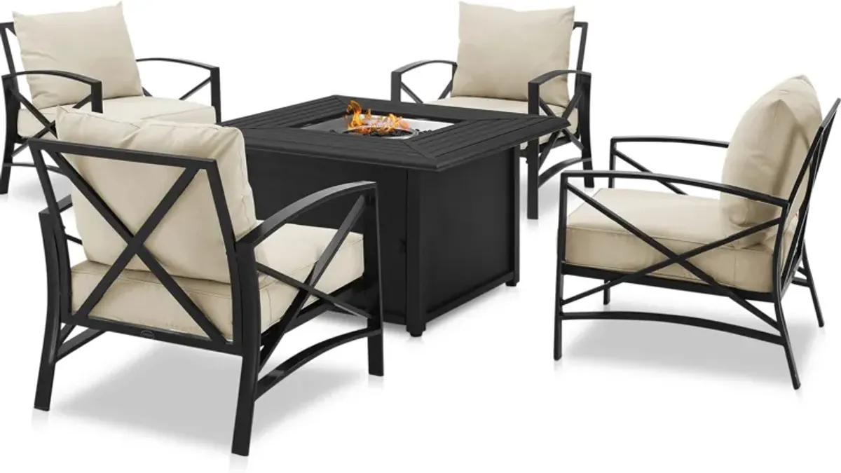 Clarion Set of 4 Outdoor Chairs and Fire Table - Oatmeal