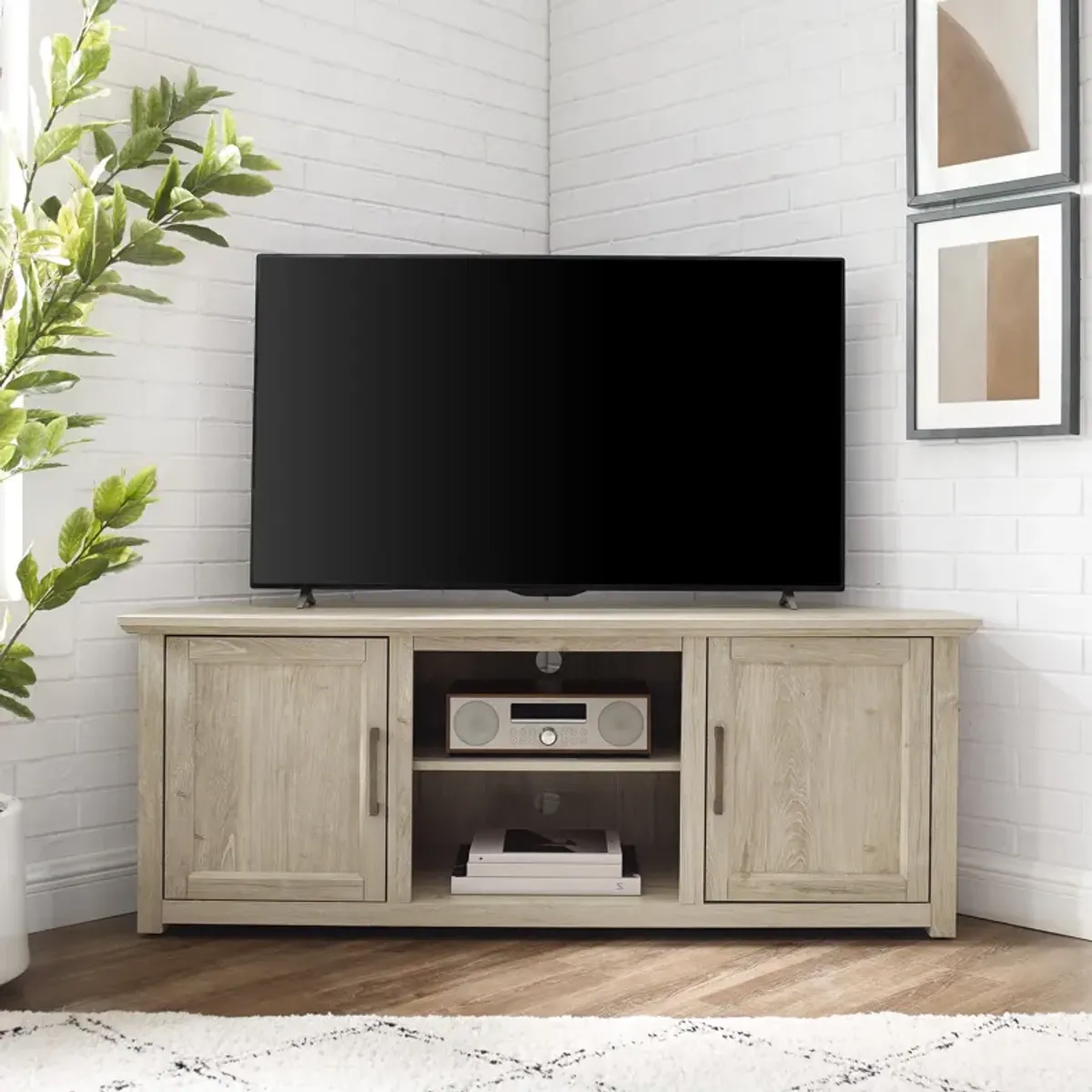 Lucas 58” Corner TV Stand - Frosted Oak