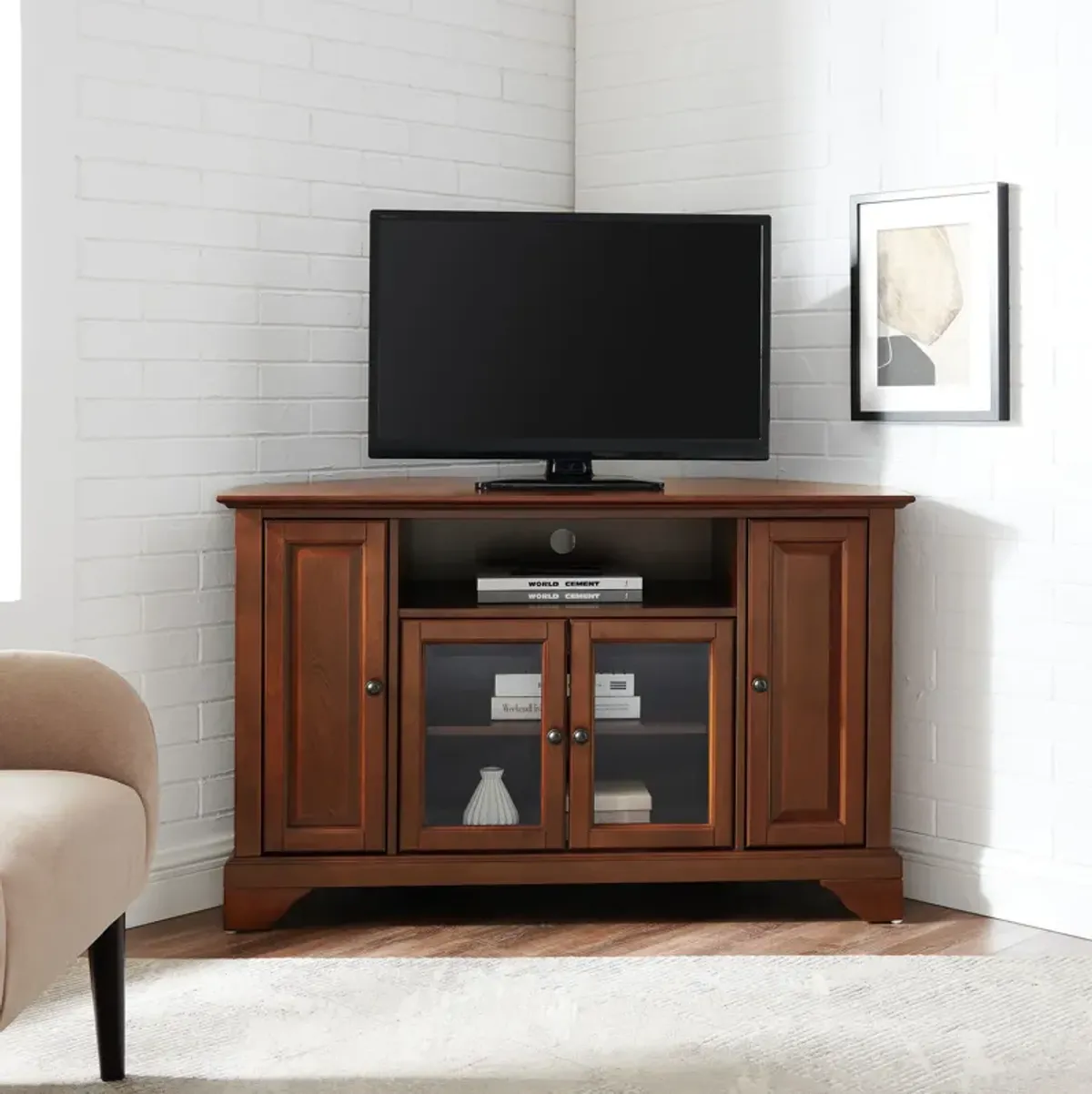 Nathaniel 48” Corner TV Stand - Mahogany